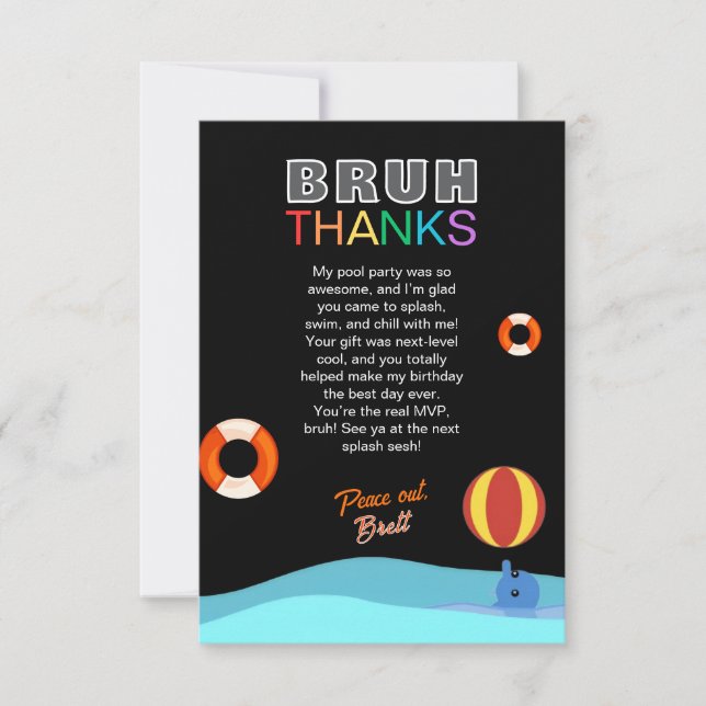 Tarjeta De Agradecimiento Bruh Pool Party Birthday (Anverso)