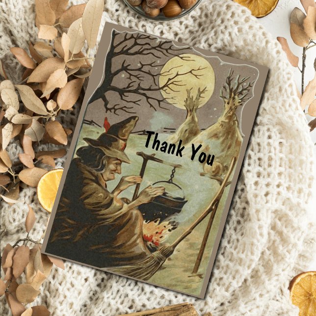 Tarjeta De Agradecimiento Bruja de Halloween de época en Cauldron (Subido por el creador)
