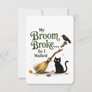 Tarjeta De Agradecimiento Bruja Divertida Escoba Rota Gato Negro Halloween