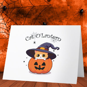 Tarjeta De Agradecimiento Bruja Gata Pelirroja Linda con Jack-O-Lantern de H
