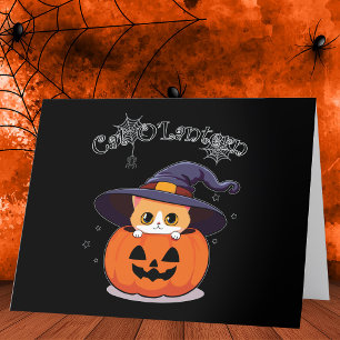 Tarjeta De Agradecimiento Bruja Gata Pelirroja Linda con Jack-O-Lantern de H