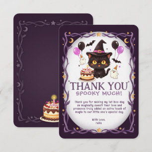 Tarjeta De Agradecimiento Bruja Monada Gato Negro Mago 1er Cumpleaños