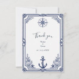 Tarjeta De Agradecimiento Brújula de boda náutica vintage marina