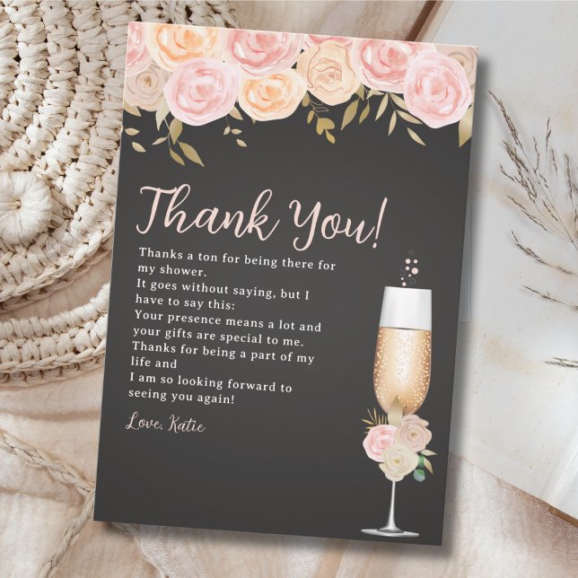 Tarjeta De Agradecimiento Brunch and Bubbly Bridal Shower Elegant Flowers (Subido por el creador)