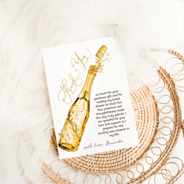 Tarjeta De Agradecimiento Brunch and Bubbly Gold Elegant Bridal Shower (Subido por el creador)