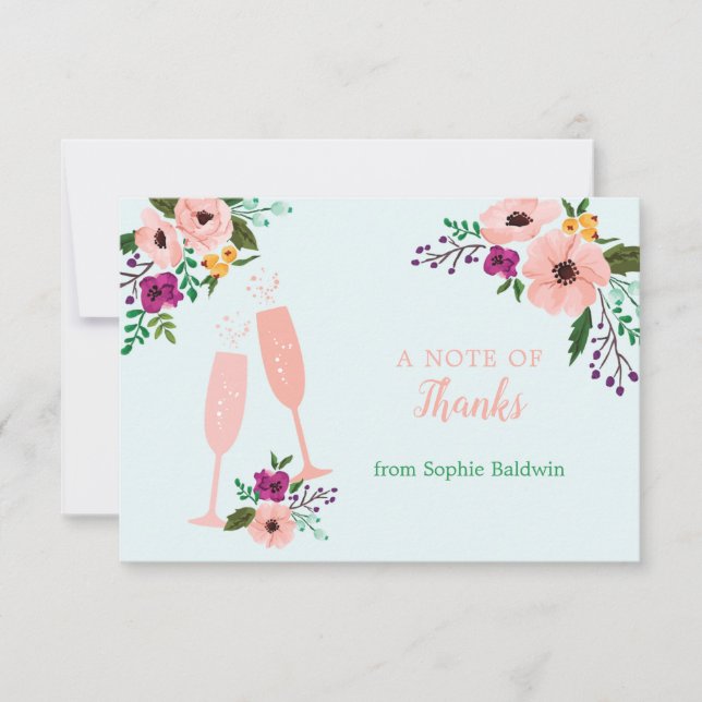 Tarjeta De Agradecimiento Brunch del Mimosa y de las flores y ducha nupcial (Anverso)