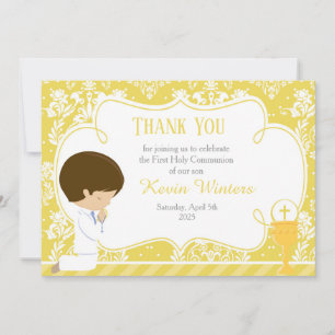 Tarjeta De Agradecimiento Brunette boy First Community Damask
