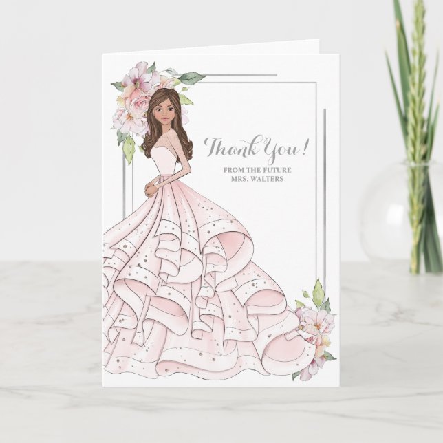 Tarjeta De Agradecimiento Brunette Bride Bridal Shower Future Mrs. (Anverso)