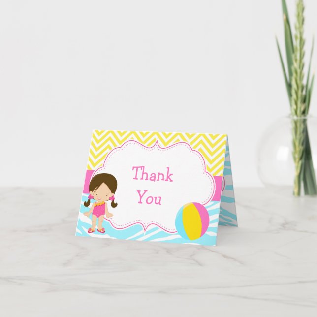 Tarjeta De Agradecimiento Brunette Chica Pool Fiesta Bash Fiesta (Anverso)