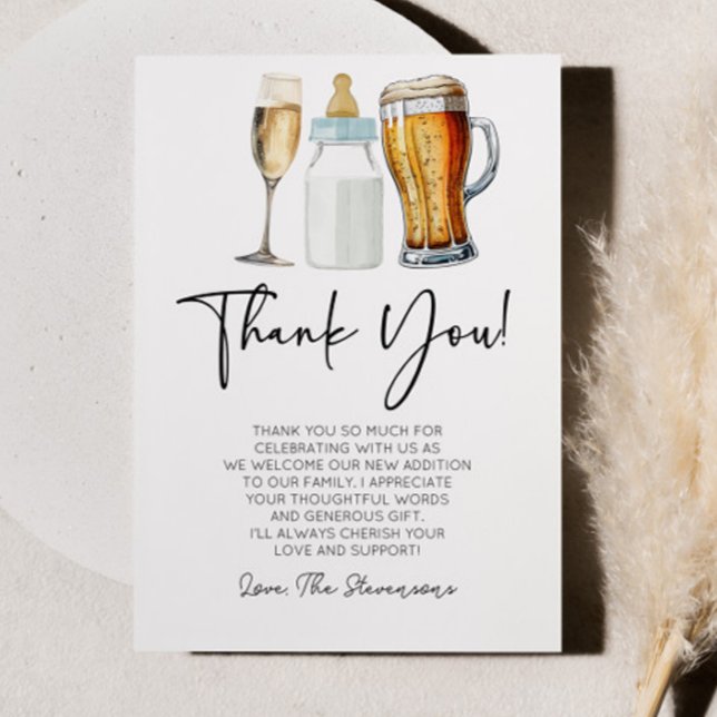 Tarjeta De Agradecimiento Bubbles Brews and Diapers Too! Baby Shower (Subido por el creador)