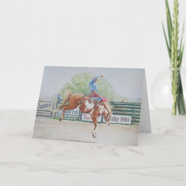 Tarjeta De Agradecimiento Bucking Bronc Rodeo Horse Art Note Card (Anverso)