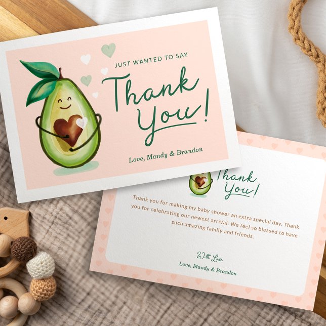 Tarjeta De Agradecimiento Buen Corazón, Aguacate Baby Shower Gracias Rosa (Sweet Heart Avocado Baby Shower Thank You Pink)