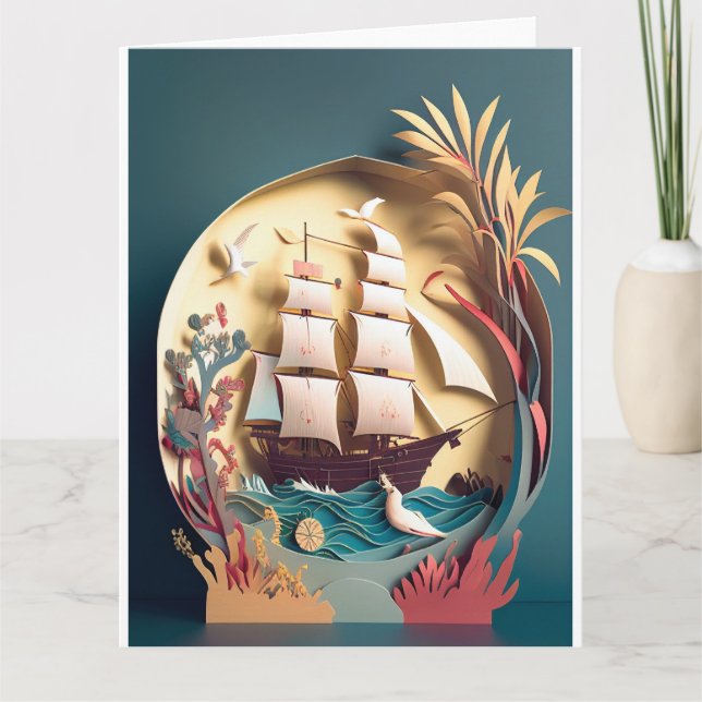Tarjeta De Agradecimiento Buen viaje y gracias carta, tema del barco (Anverso)