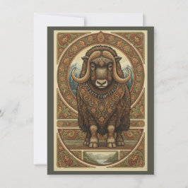 Tarjeta De Agradecimiento Buey Almizclero de Bosque Arte Popular Nórdico Agr