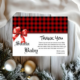 Tarjeta De Agradecimiento Buffalo Plaid Watercolor Red Bow Baby Shower
