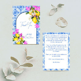 Tarjeta De Agradecimiento Buganvillas de Baby Shower Blue Tiles Lemons