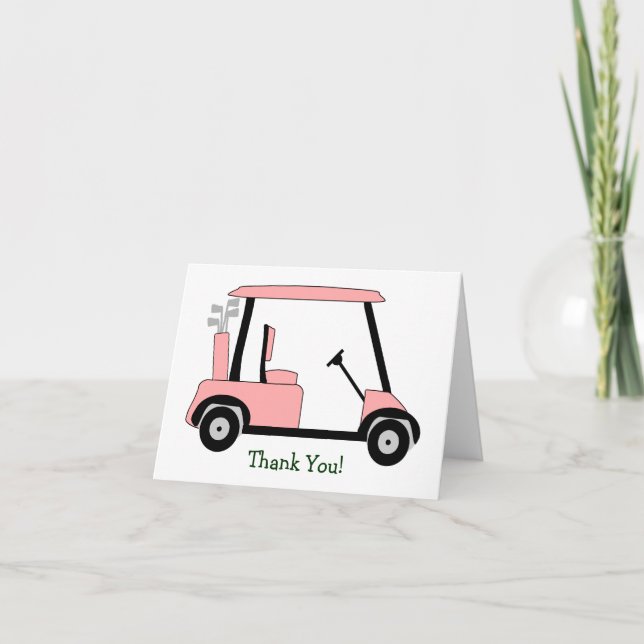 Tarjeta De Agradecimiento Buggy de Golf Rosa Gracias (Anverso)