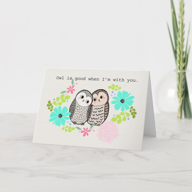 Tarjeta De Agradecimiento Búho búho amor Aniversario de San Valentín Pareja  (Anverso)
