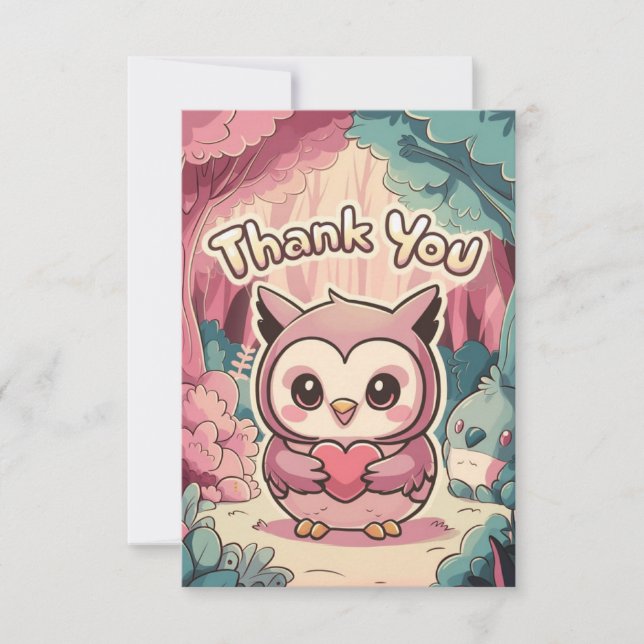 Tarjeta De Agradecimiento Búho Elegante Caprichoso (Anverso)