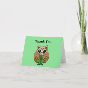 Tarjeta De Agradecimiento Búho ratón de biblioteca leyendo libro de dibujos