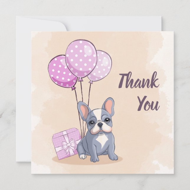 Tarjeta De Agradecimiento Bulldog francés lindo cachorro globo rosa Baby Sho (Anverso)