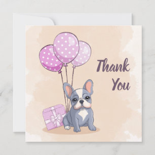 Tarjeta De Agradecimiento Bulldog francés lindo cachorro globo rosa Baby Sho