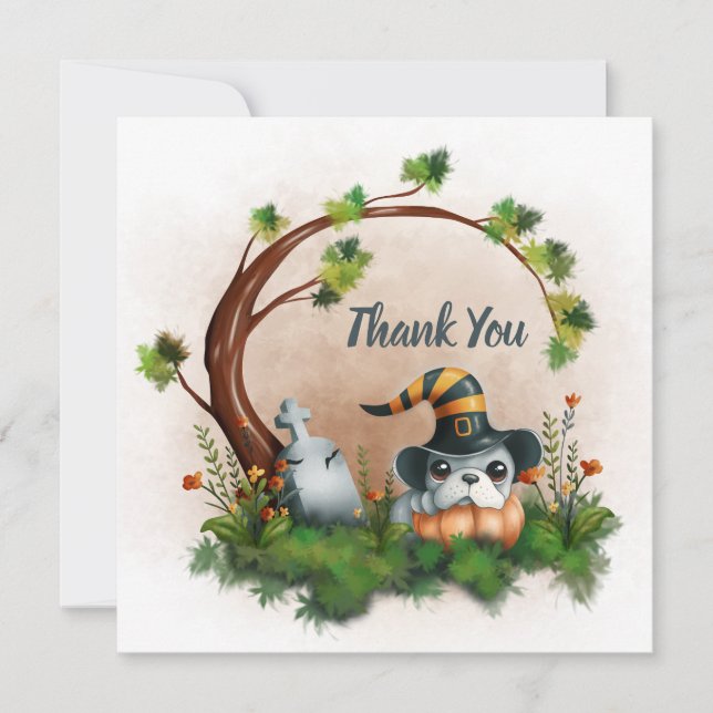 Tarjeta De Agradecimiento Bulldog francés lindo cachorro Halloween Baby Show (Anverso)