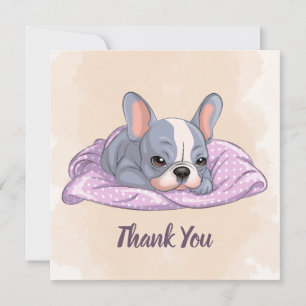 Tarjeta De Agradecimiento Bulldog francés lindo Pup Pink Blanket Baby Shower