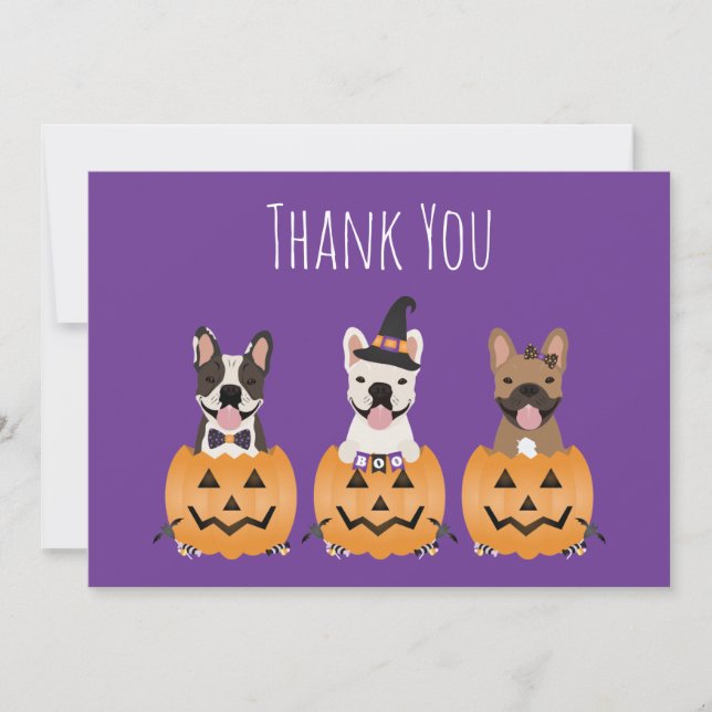 Tarjeta De Agradecimiento Bulldoges franceses Halloween Gracias (Anverso)