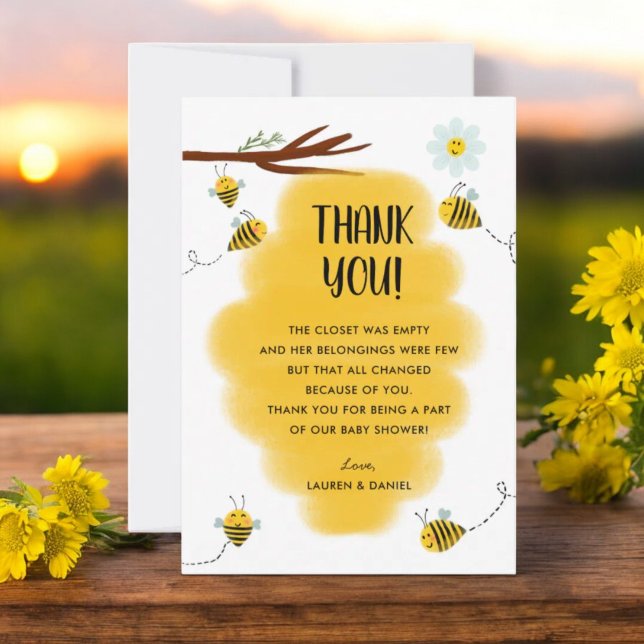 Tarjeta De Agradecimiento Bumble Bee Tema Baby Shower Gracias Cartas (Subido por el creador)