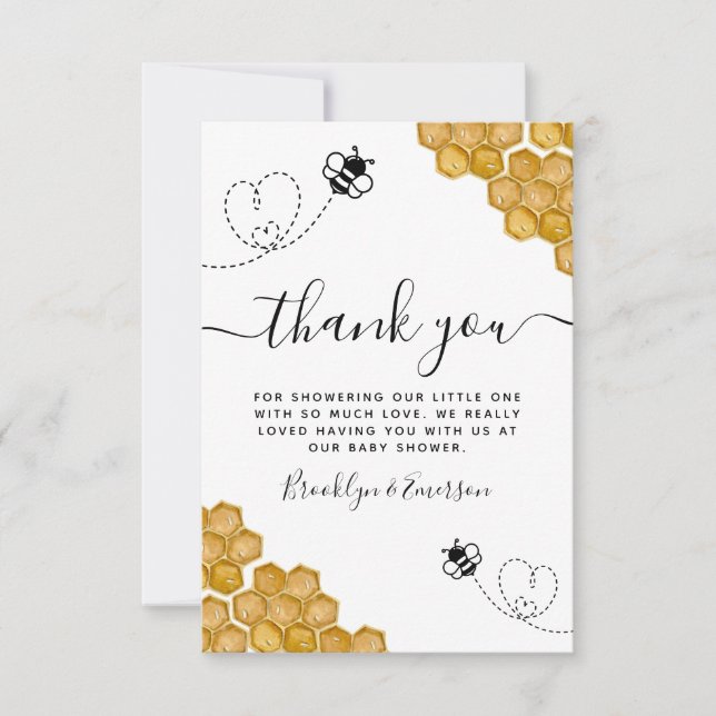 Tarjeta De Agradecimiento Bumblebee Honeycomb Baby Shower (Anverso)