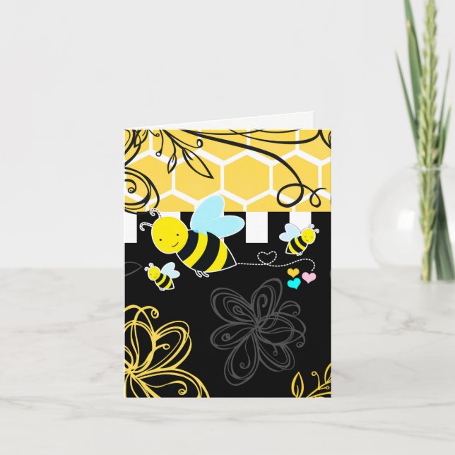 Tarjeta De Agradecimiento Bumblebee Negro y Amarillo Baby Shower de Agradeci (Anverso)