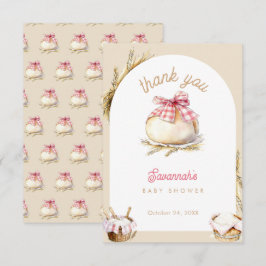 Tarjeta De Agradecimiento Bun In The Oven Pink Gingham Bow Baby Shower