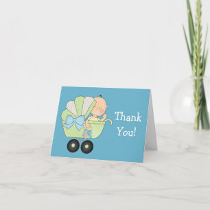 Tarjeta De Agradecimiento Bundle de Alegría Baby Shower+Cute Baby Buggy/Azul