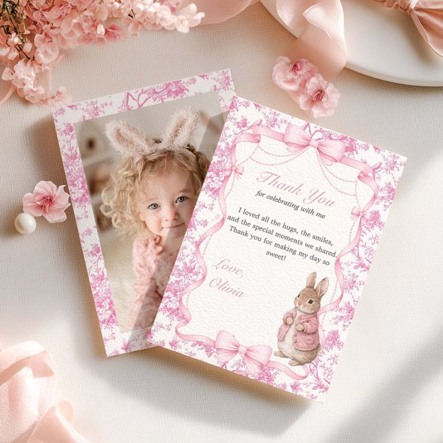 Tarjeta De Agradecimiento Bunny 1st Birthday Photo Flat Thank You Card (Subido por el creador)