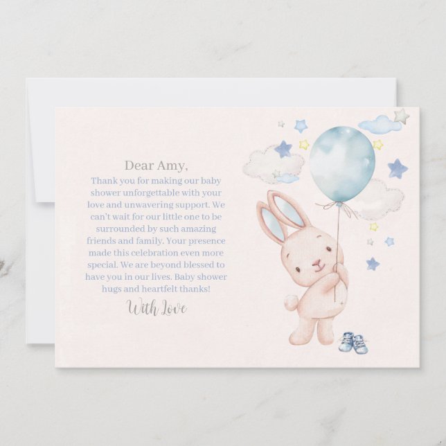 Tarjeta De Agradecimiento Bunny Baby Shower Boy (Anverso)