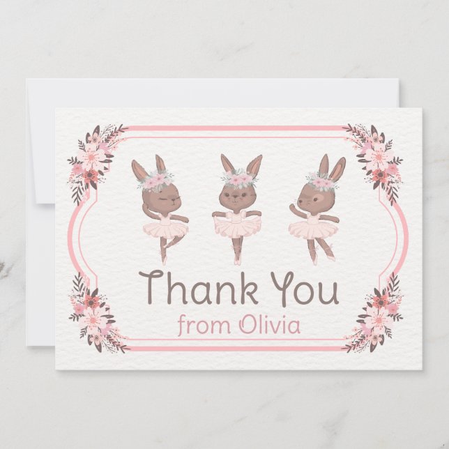 Tarjeta De Agradecimiento Bunny Ballerina con ropa rosa Cumpleaños Baby Show (Anverso)