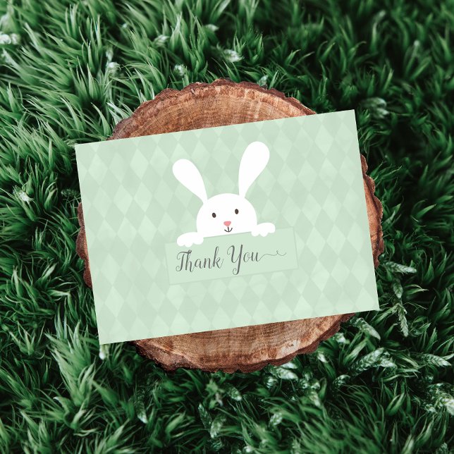Tarjeta De Agradecimiento Bunny blanco Baby Shower Green Argyle Gracias (Subido por el creador)