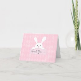 Tarjeta De Agradecimiento Bunny blanco Baby Shower Pink Argyle Gracias
