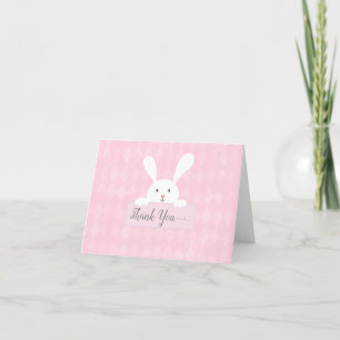 Tarjeta De Agradecimiento Bunny blanco Baby Shower Pink Argyle Gracias
