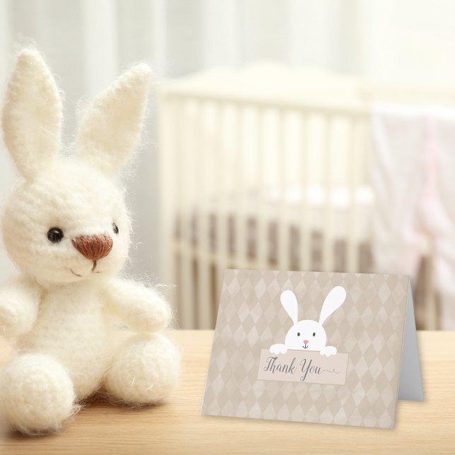 Tarjeta De Agradecimiento Bunny blanco Baby Shower Tan Argyle Gracias (Subido por el creador)