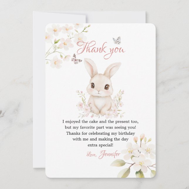 Tarjeta De Agradecimiento Bunny Butterfly Pink Petals Stationery (Anverso)