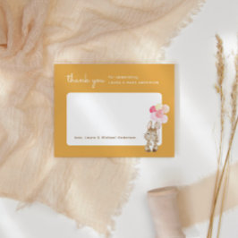 Tarjeta De Agradecimiento Bunny con globos Baby Shower Amarillo