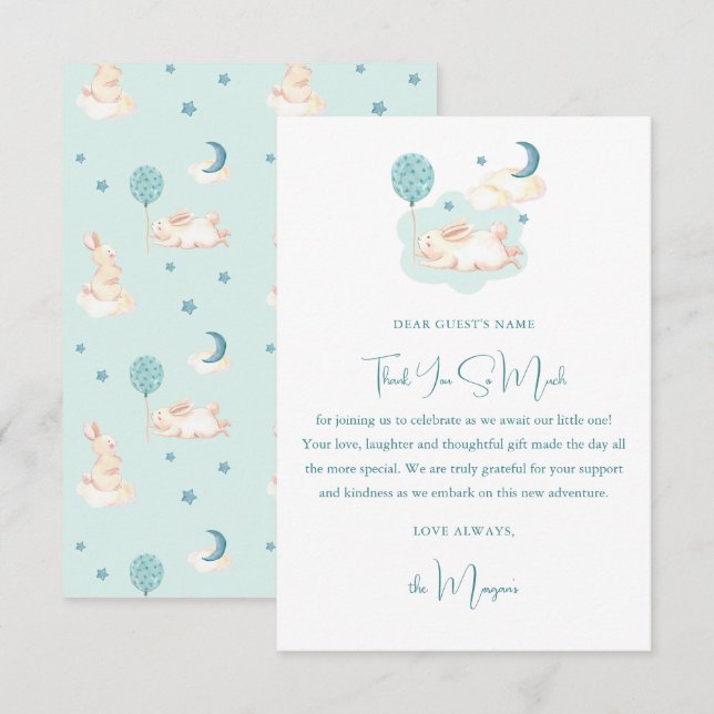 Tarjeta De Agradecimiento Bunny Dreams Blue Baby Shower (Anverso / Reverso)
