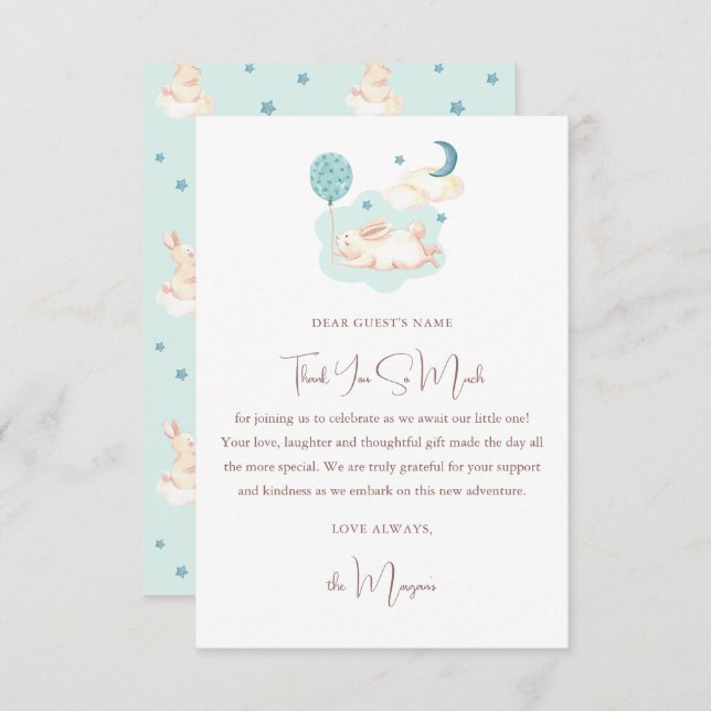 Tarjeta De Agradecimiento Bunny Dreams Blue Baby Shower (Anverso / Reverso)