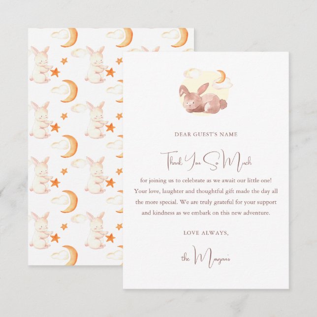 Tarjeta De Agradecimiento Bunny Dreams Neutral Baby Shower (Anverso / Reverso)