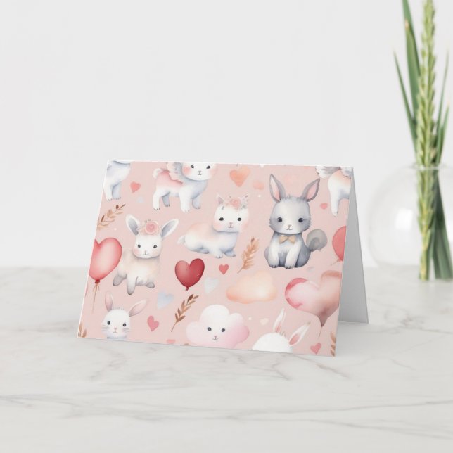 Tarjeta de agradecimiento Bunny & Lamb Cupid – Pas (Anverso)