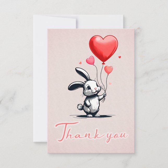 Tarjeta De Agradecimiento Bunny Love Balloons Gracias Card (Anverso)
