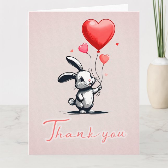 Tarjeta De Agradecimiento Bunny Love Balloons Gracias Card (Anverso)