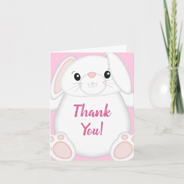 Tarjeta De Agradecimiento Bunny Rabbit Baby Shower Pink (Anverso)
